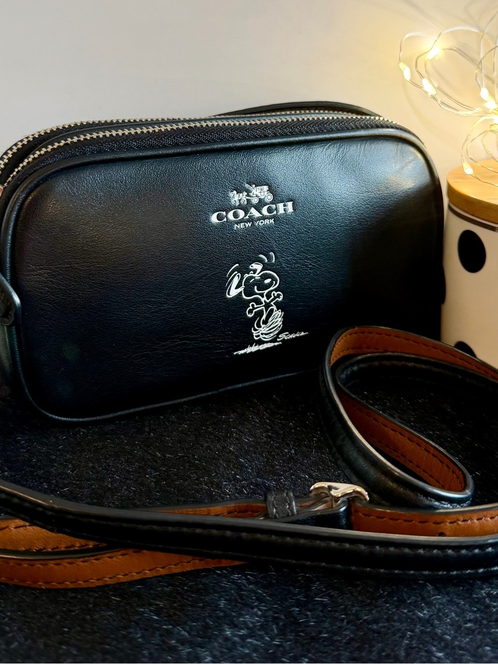 Coach x Peanuts | Dancing Snoopy Small Crossbody Black | 2015 Collaboration